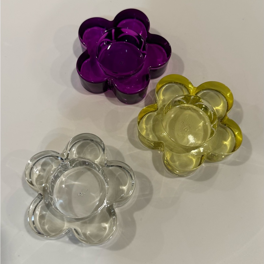 Bed Bath & Beyond Floral Glass Candle Holders - Purple, Yellow, Clear